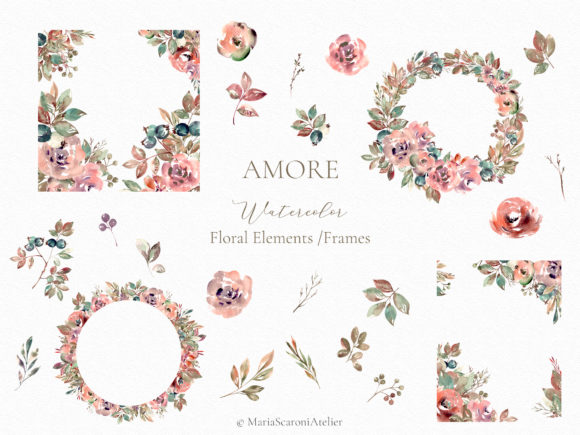 Download Amore Watercolor Floral Elements - Element Collection