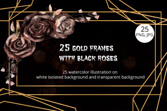 Download Frames with Watercolor Black Roses - Black Collection