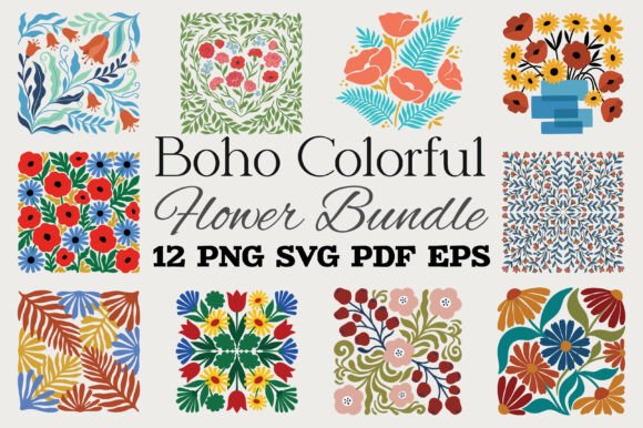 Download Boho Colorful Flower Bundle SVG PNG - Premium Bundle