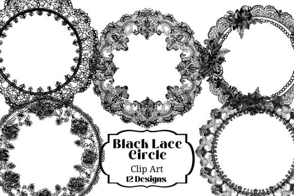Download 12 Black Lace Circle Frame Clip Art - Black Collection