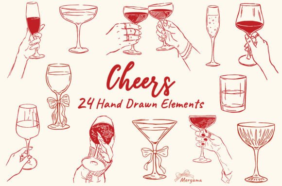 Download Cheers Cocktails Hand Drawn Elements SVG - Element Collection